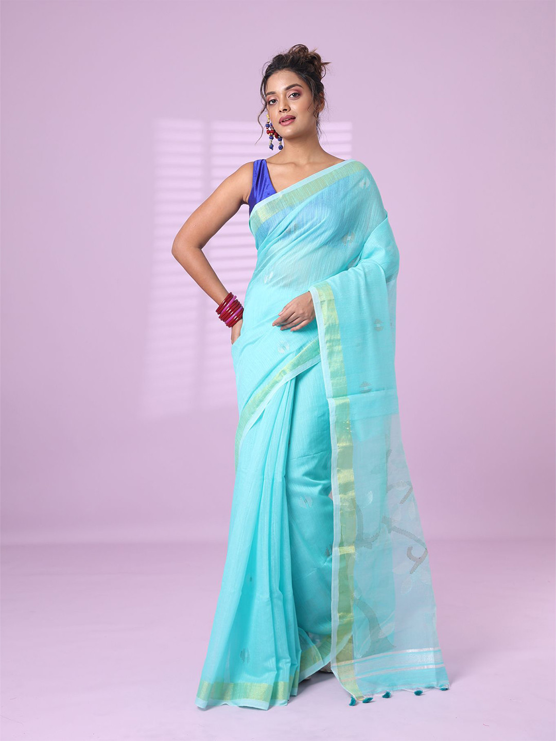 

Charukriti Woven Design Festive Saree With Zari, Sea green