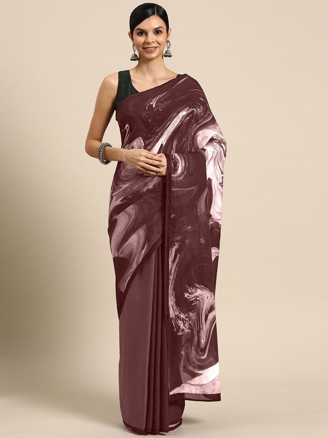 

BUTA BUTI Abstract Printed Pure Cotton Saree, Mauve