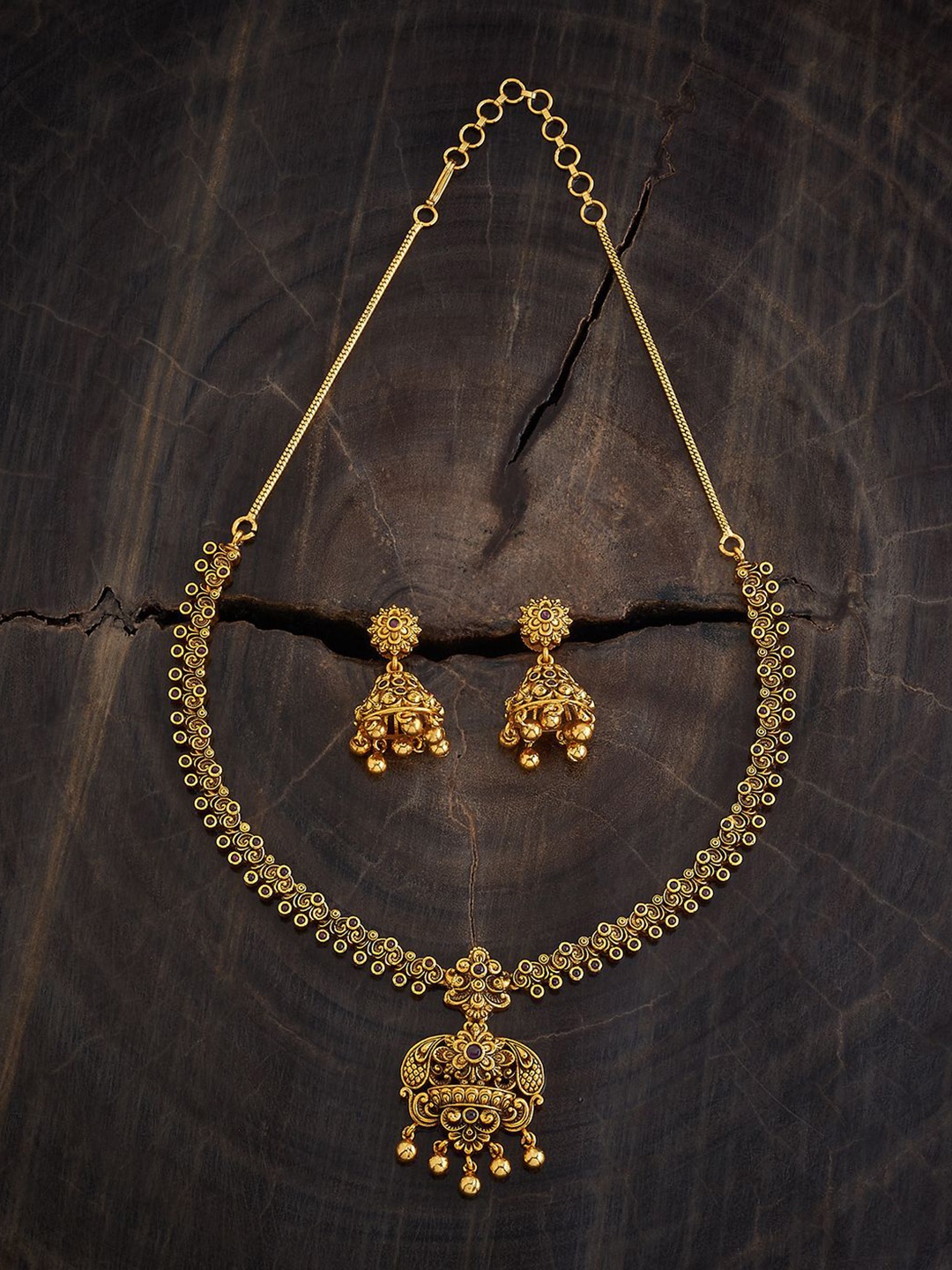 

Kushal's Fashion Jewellery Gold Plated Stones Studded Antique Jewellery Set