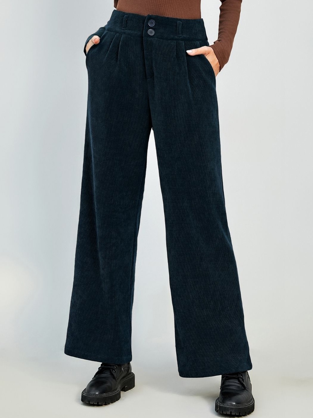 

KPOP Women Original Solid Regular Fit Polyester Formal Trouser, Blue