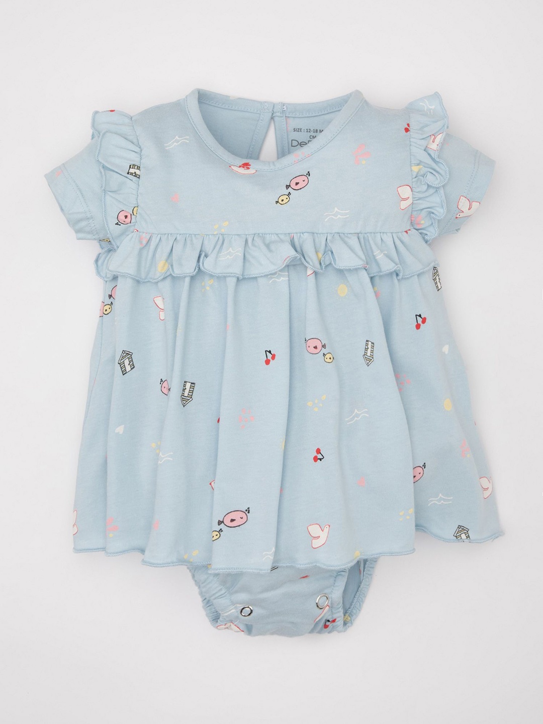 

DeFacto Girls Printed Pure Cotton Bodysuit, Blue