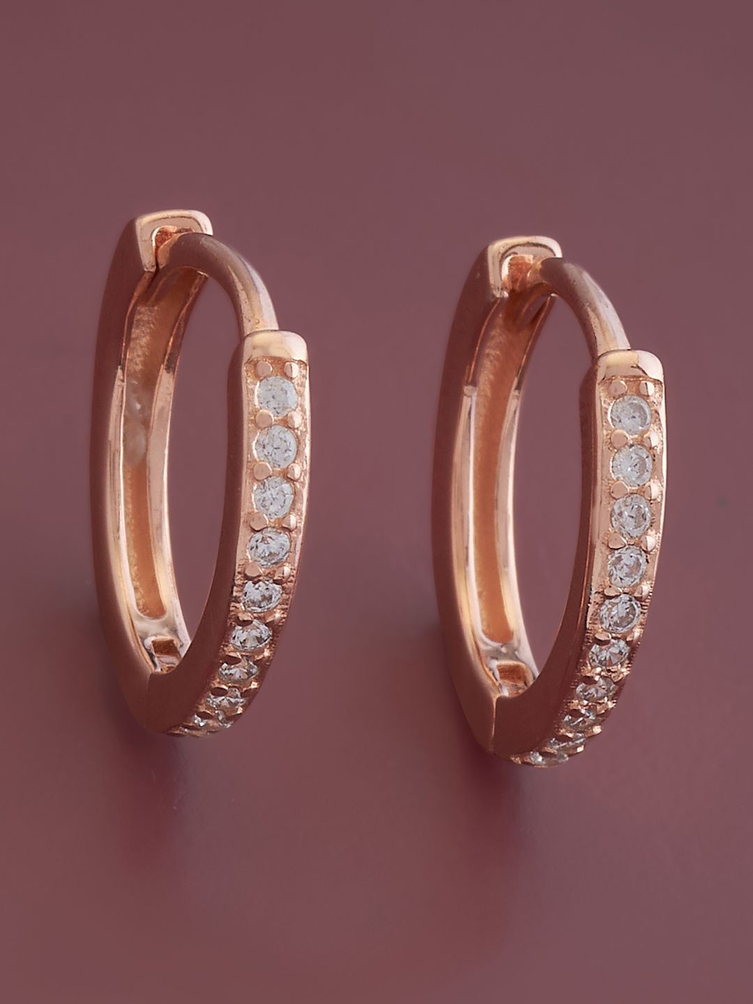 

Kushal's Fashion Jewellery Rose Gold-Plated 92.5 Pure Silver CZ Circular Hoop Earrings, White