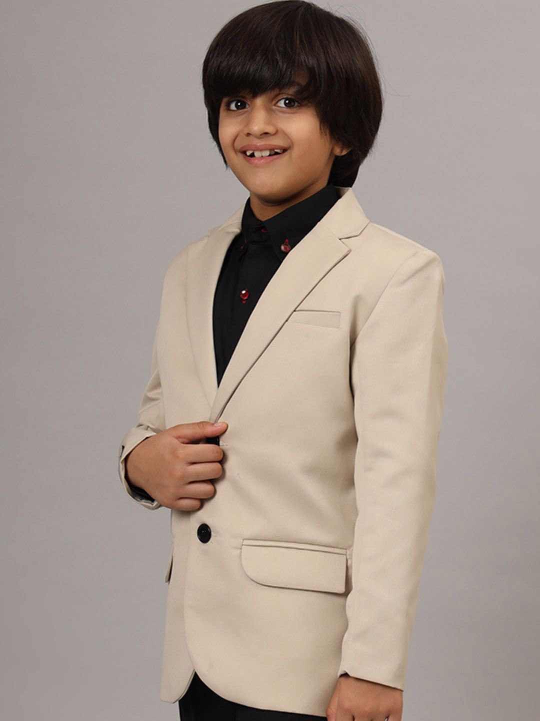 

TAHVO Boys Single-Breasted Notched Lapel Blazers, Beige