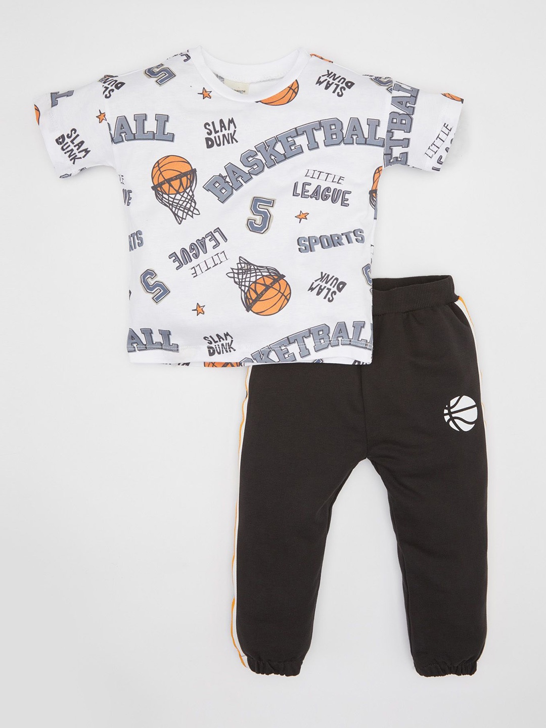 

DeFacto Infants Boys Printed Pure Cotton T-shirt With Joggers, White