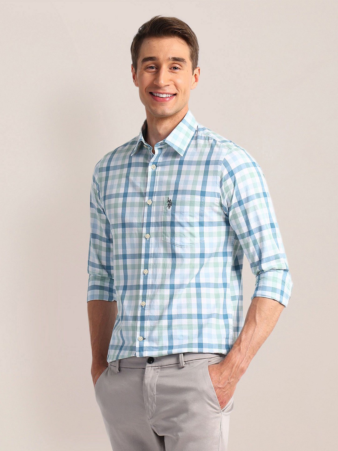 

U.S. Polo Assn. Men Classic Spread Collar Buffalo Checked Cotton Casual Shirt, Blue