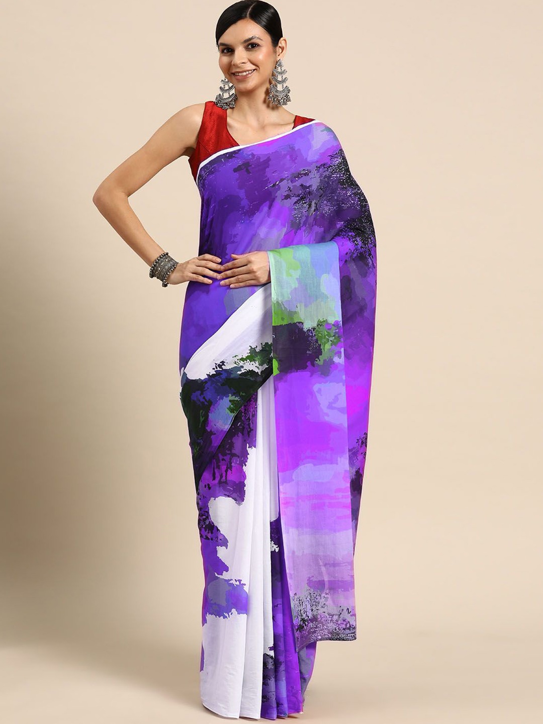 

BUTA BUTI Printed Pure Cotton Saree, Purple