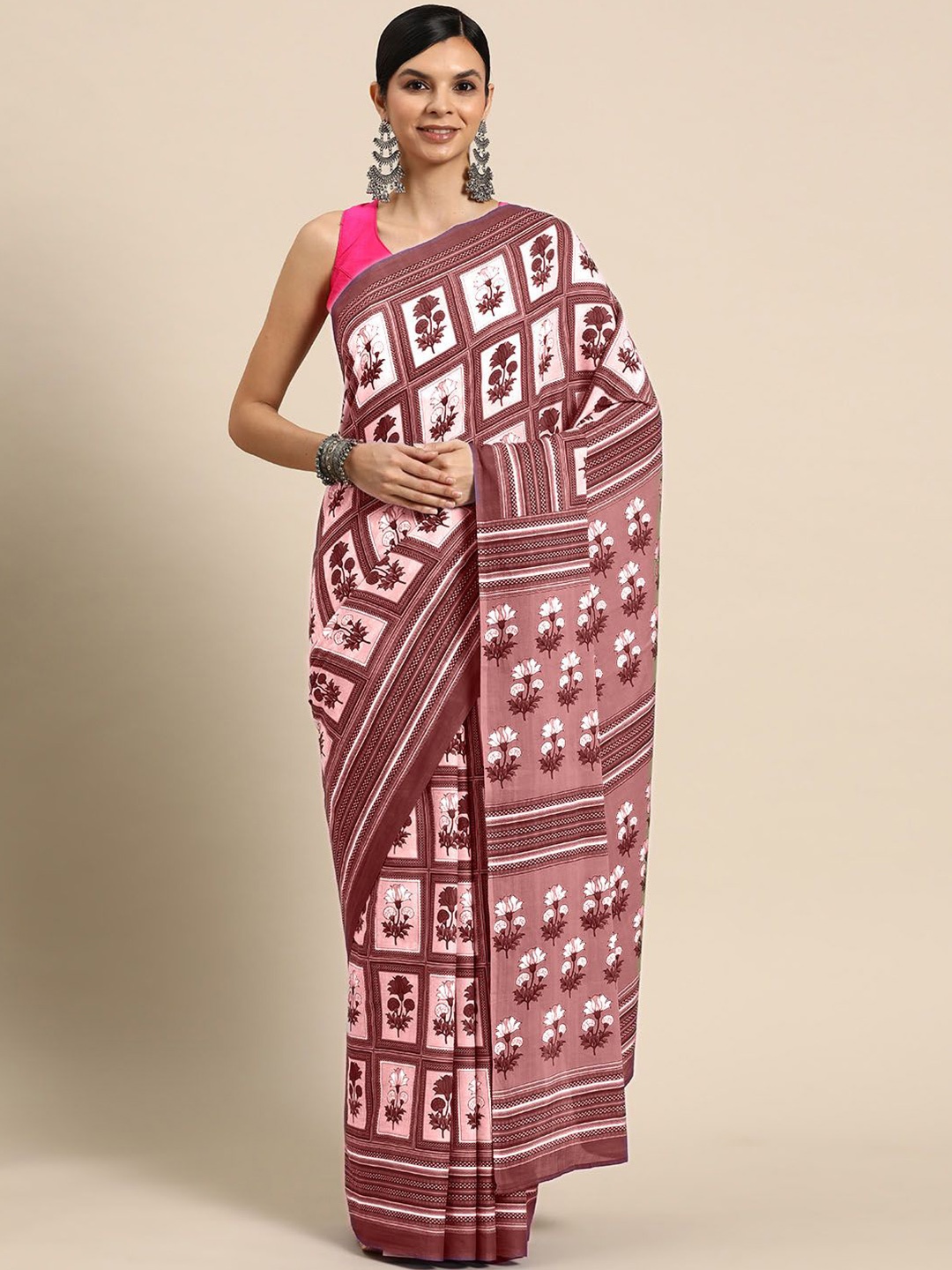 

BUTA BUTI Floral Printed Pure Cotton Saree, Mauve