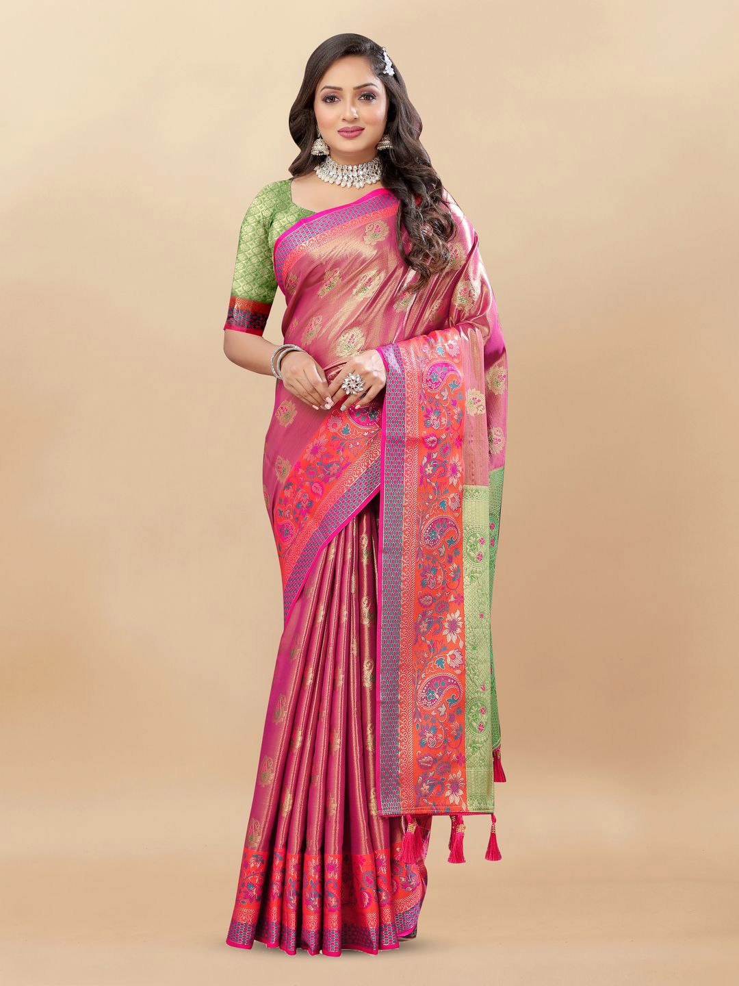 

MOKSHA DESIGNS Woven Design Zari Pure Silk Banarasi Saree, Pink