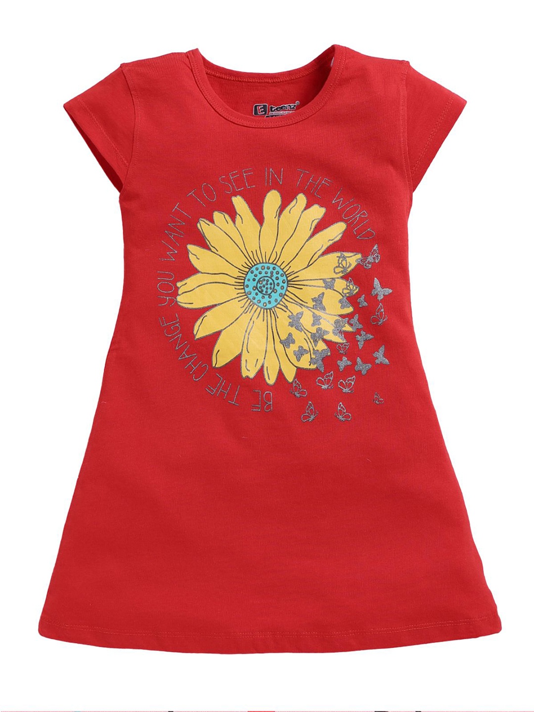 

E-TEENZ Girls Floral Printed A-Line Mini Dress, Red