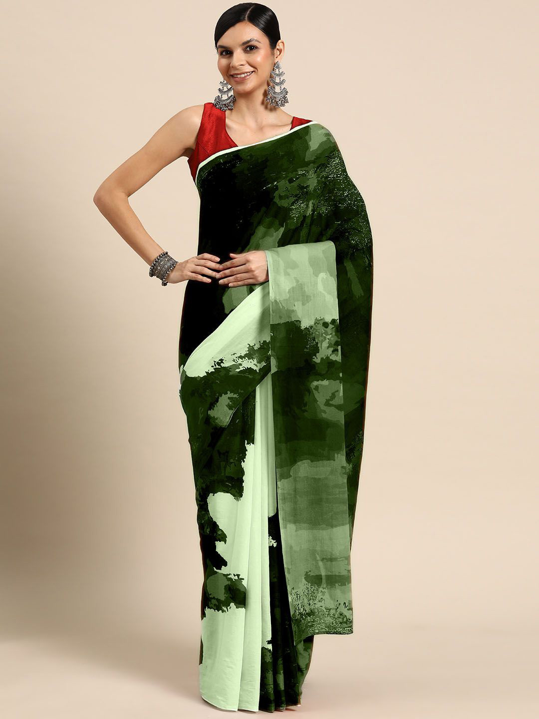 

BUTA BUTI Printed Pure Cotton Saree, Green