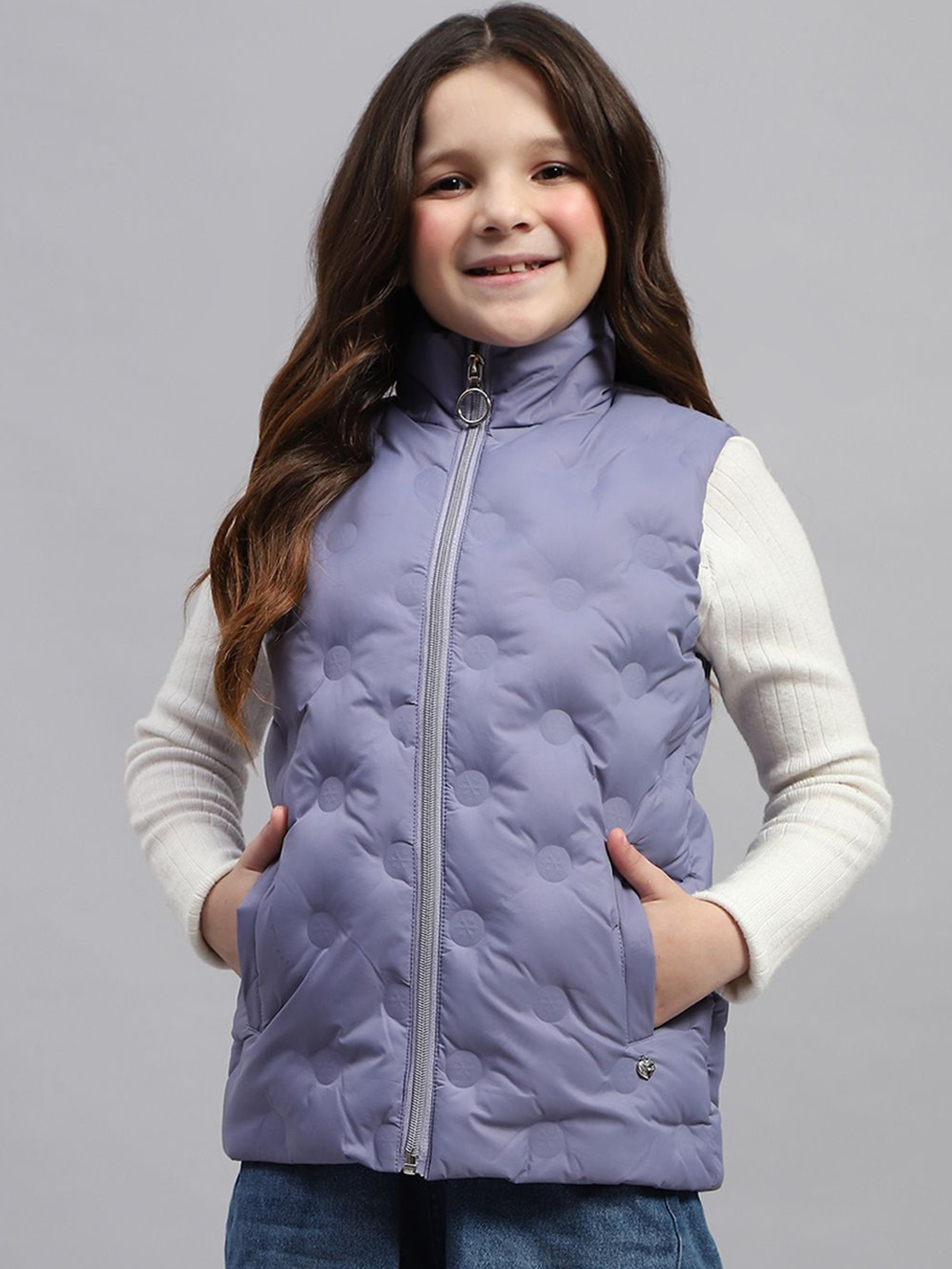 

Monte Carlo Girls Self Design Stand Collar Puffer Jacket, Purple