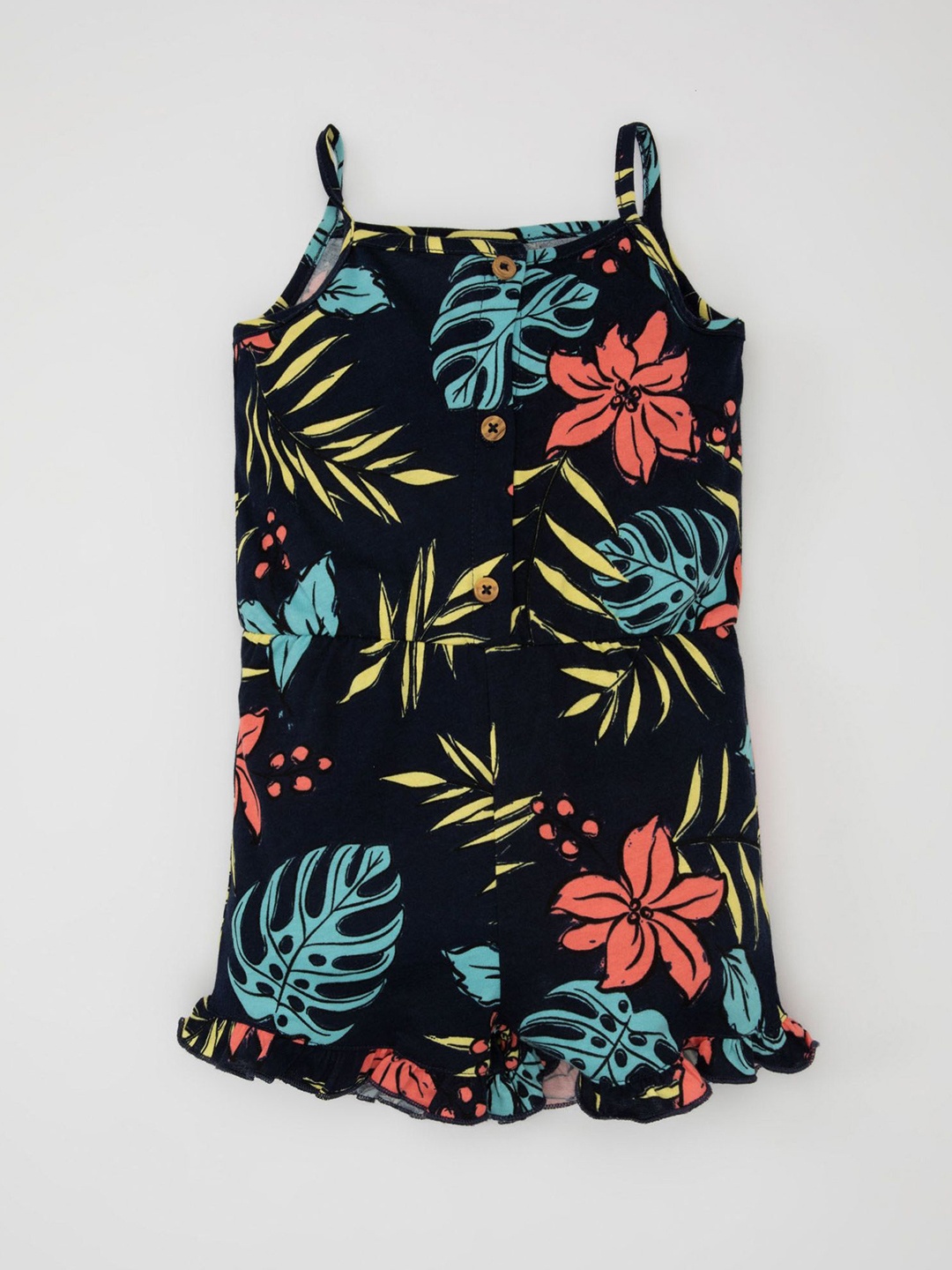 

DeFacto Girls Tropical Printed Playsuit, Black
