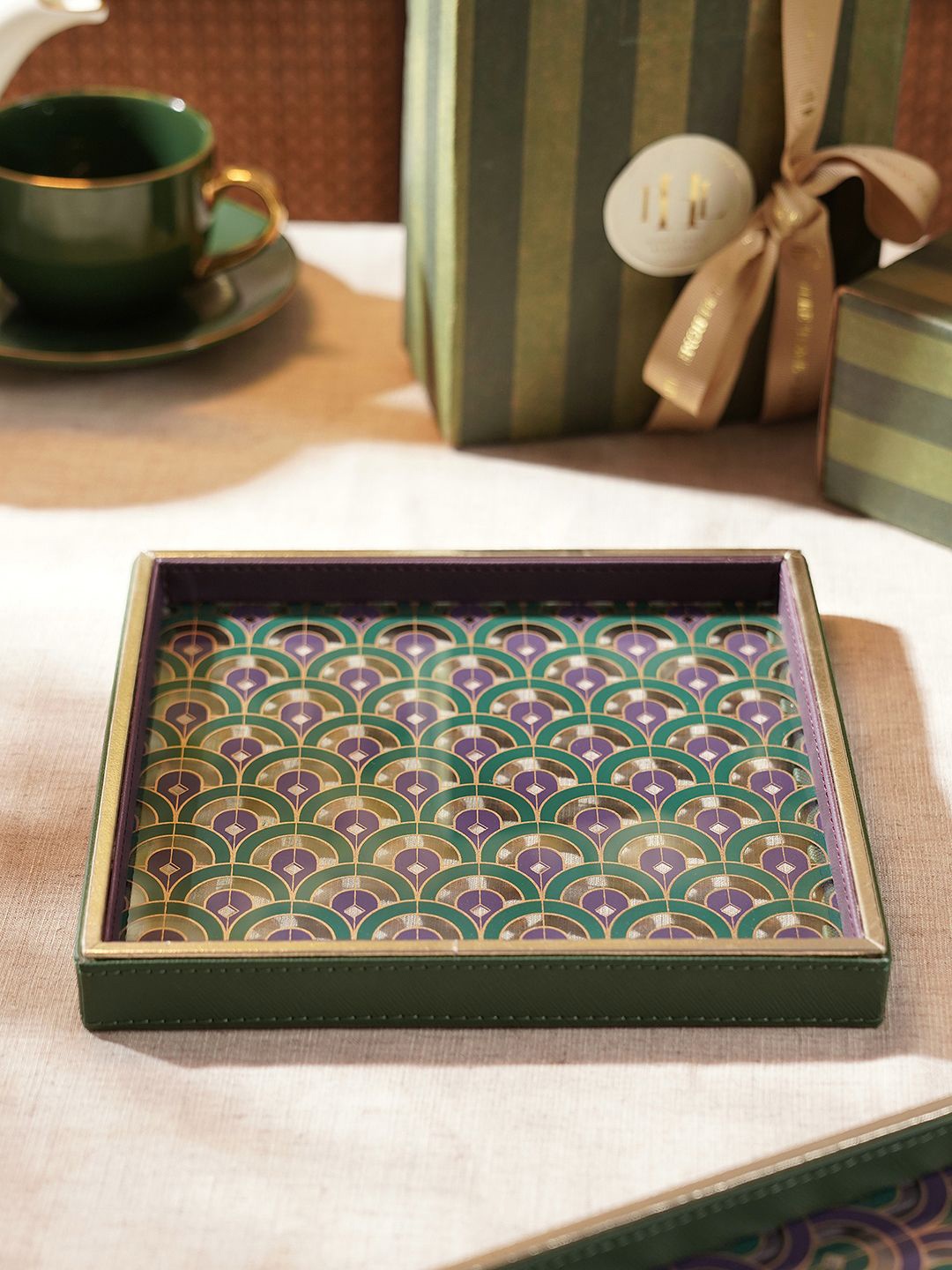 

Pure Home and Living Green & Purple Dual Tone Printed Glass Serving Tray