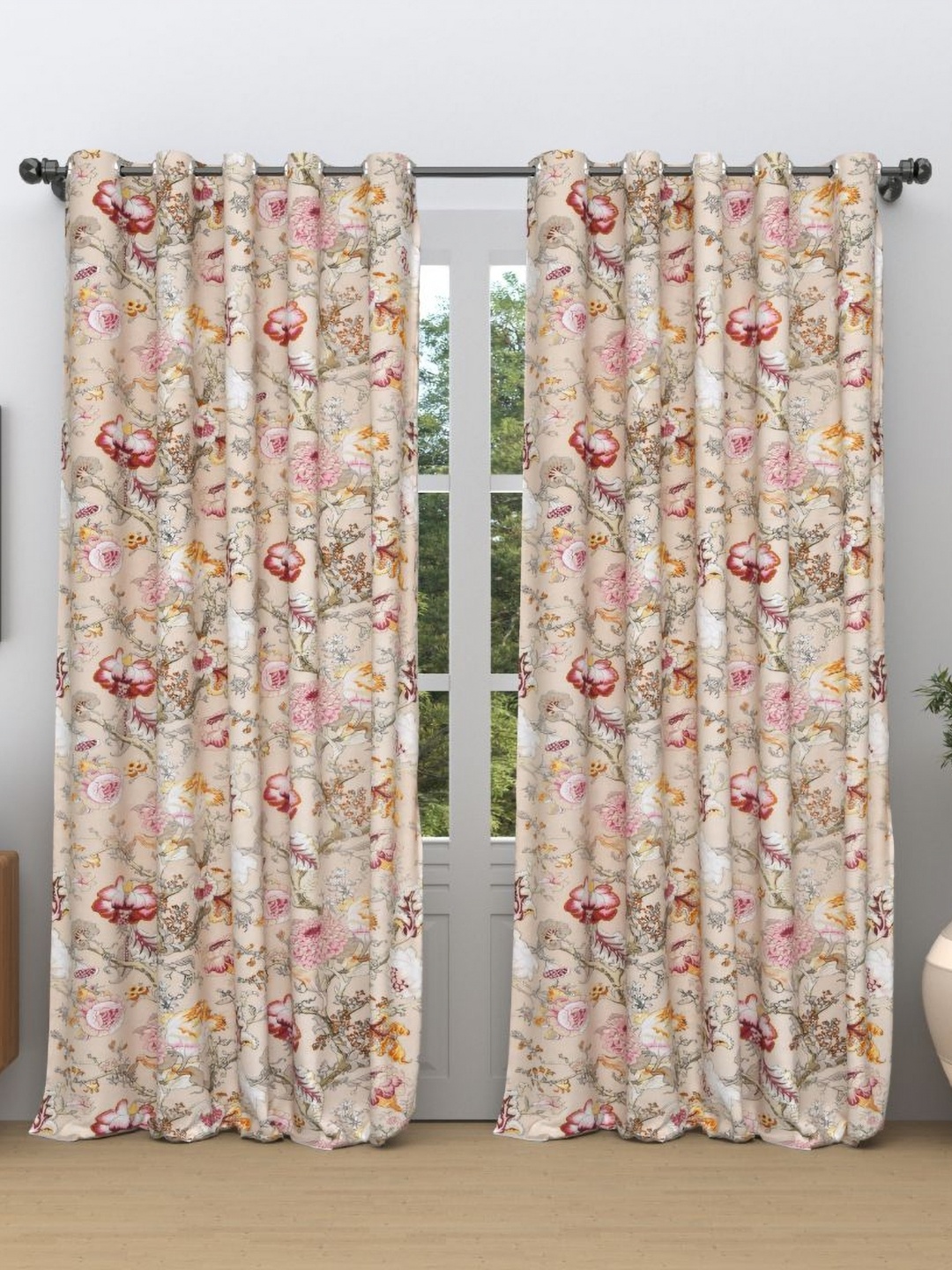 

EasyGoods anokhi Beige & Pink Floral Cotton Window Curtain