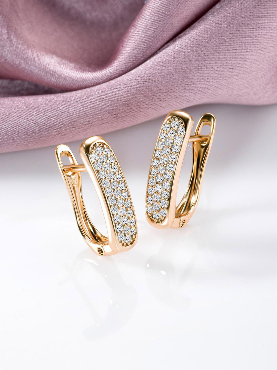 

Peora Gold-Plated Cubic Zirconia Studded Contemporary Hoop Earrings