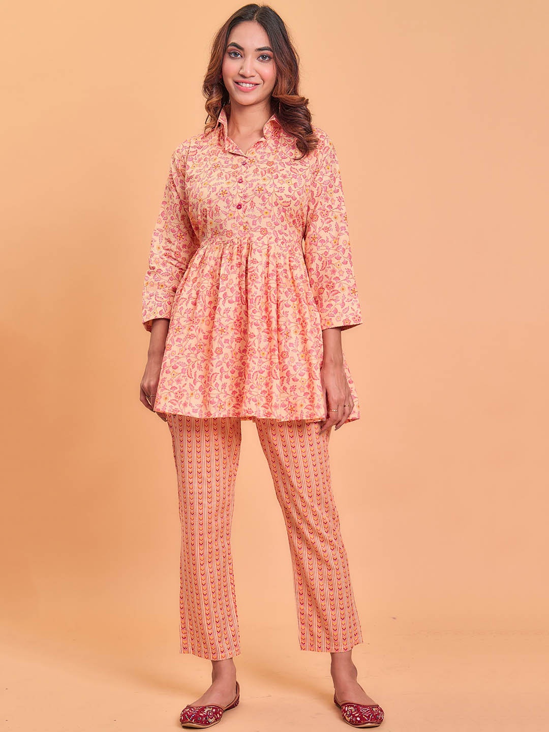 

KALINI Printed Tunic With Trousers Co-Ords, Peach