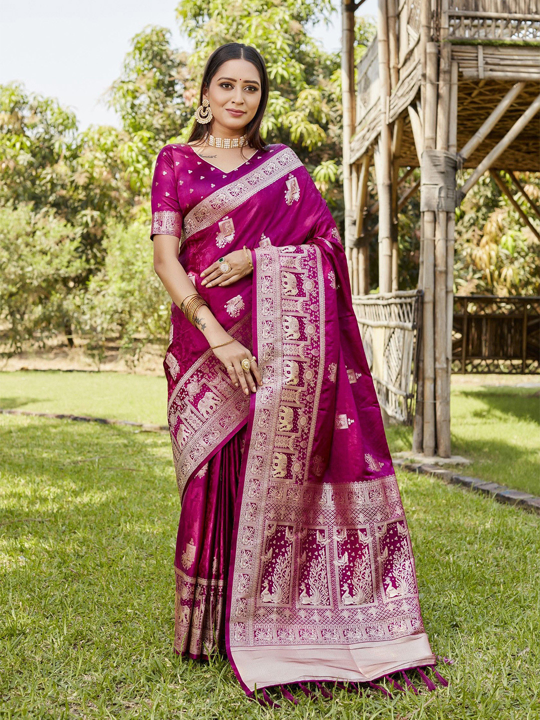 

Anaita Woven Design Zari Satin Kanjeevaram Saree, Purple