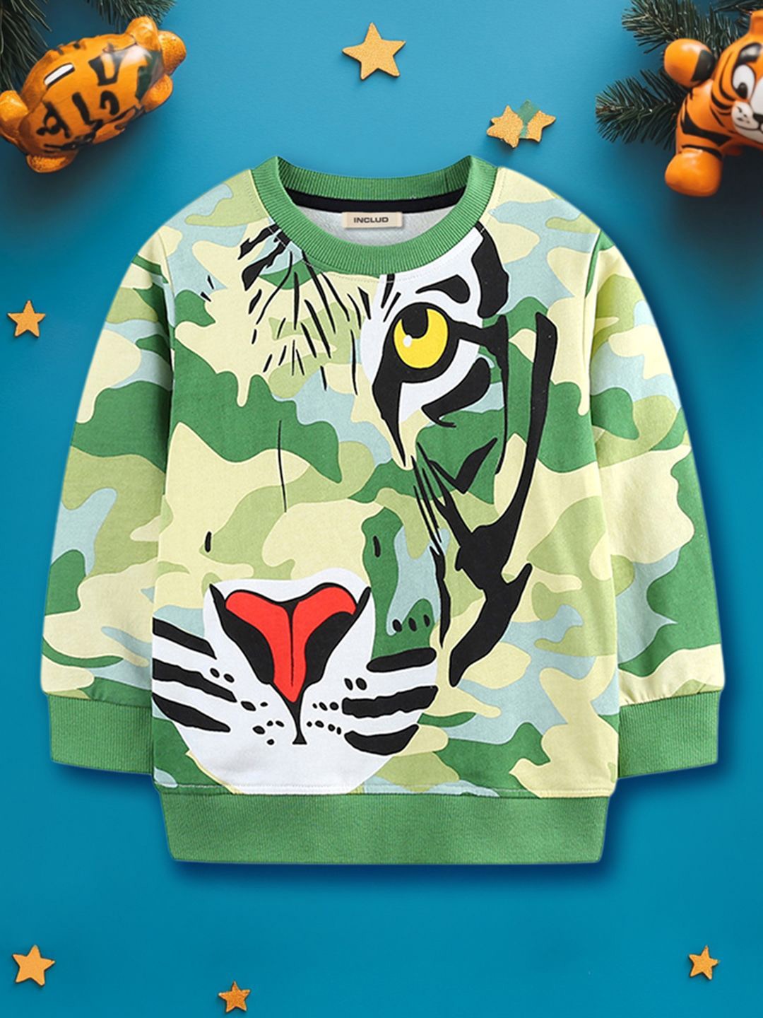 

INCLUD Boys Animal Printed Round Neck Sweatshirt, Green