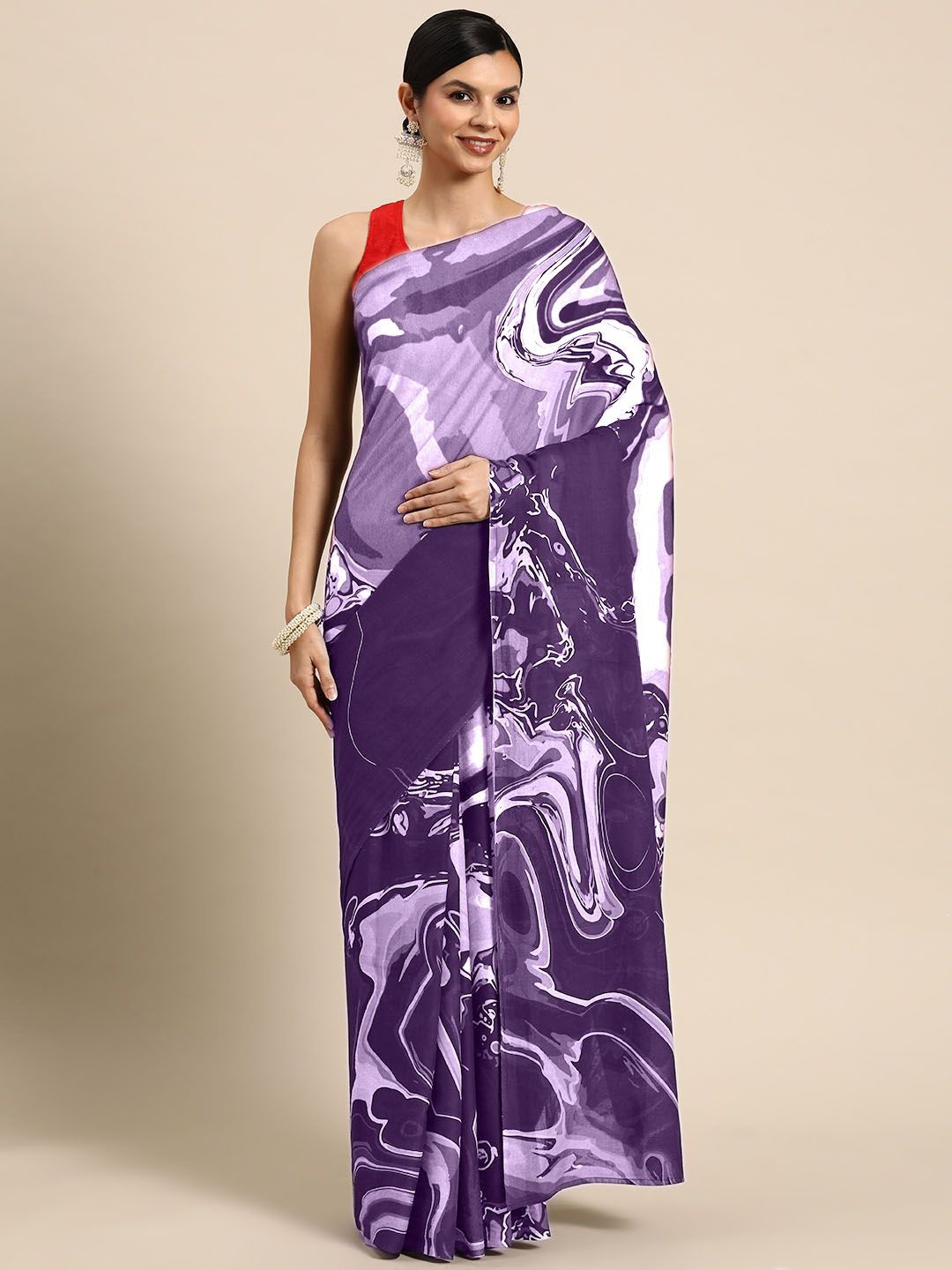 

BUTA BUTI Pure Cotton Abstract Print Saree, Lavender