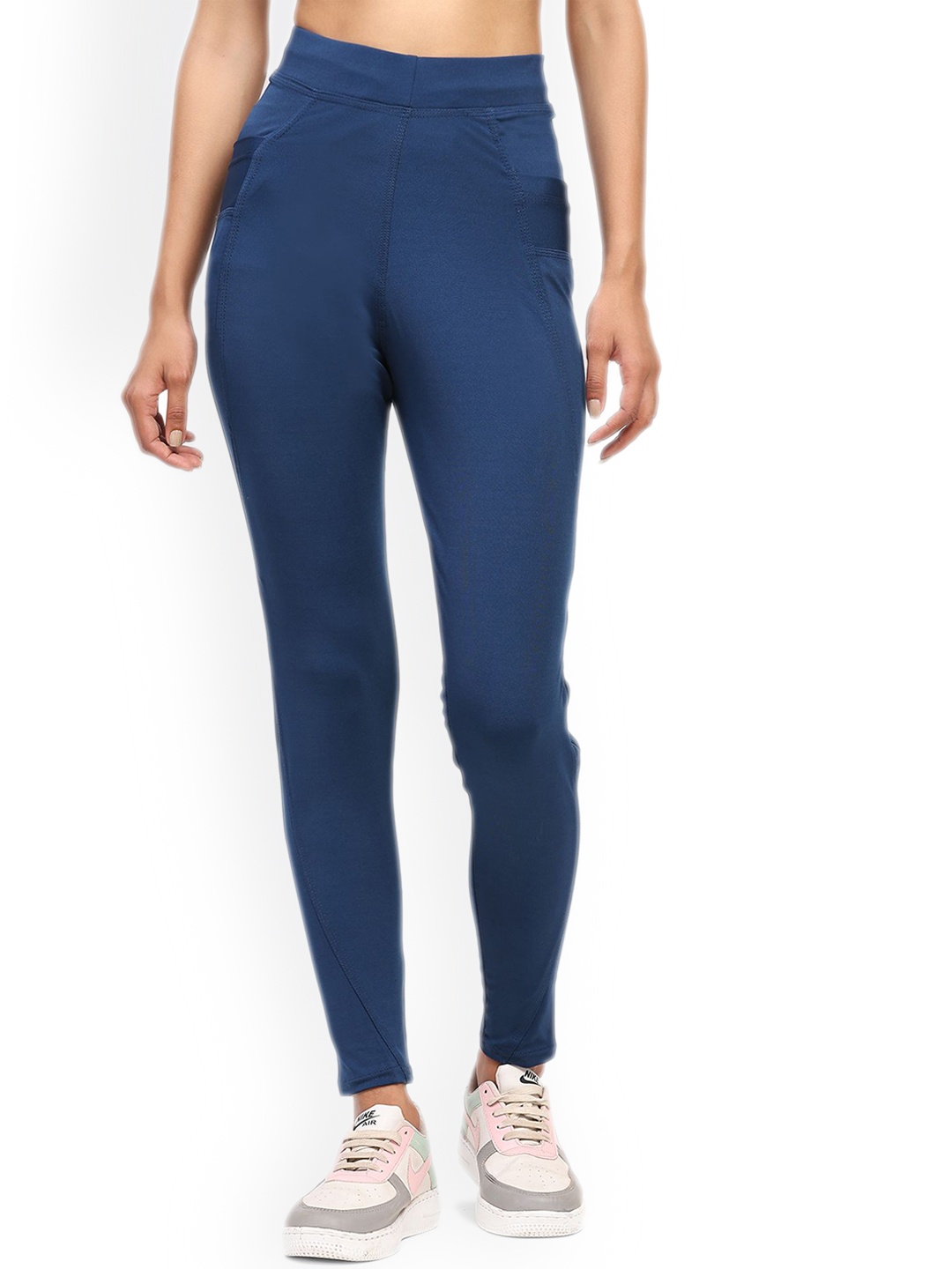 

INDIROCKS Women Slim-Fit Ankle-Length Gym Tights, Blue