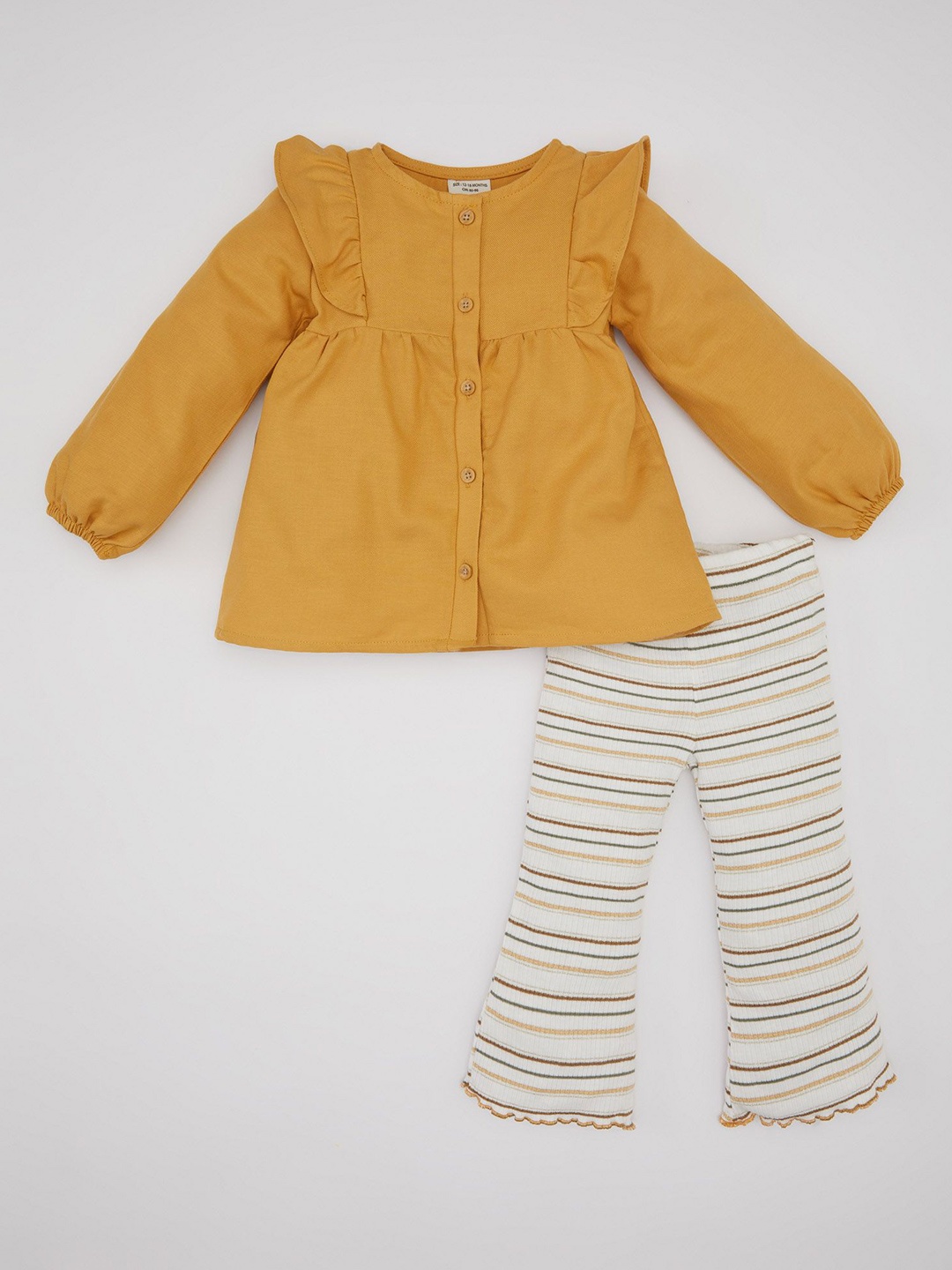 

DeFacto Girls Pure Cotton Top with Trousers, Mustard