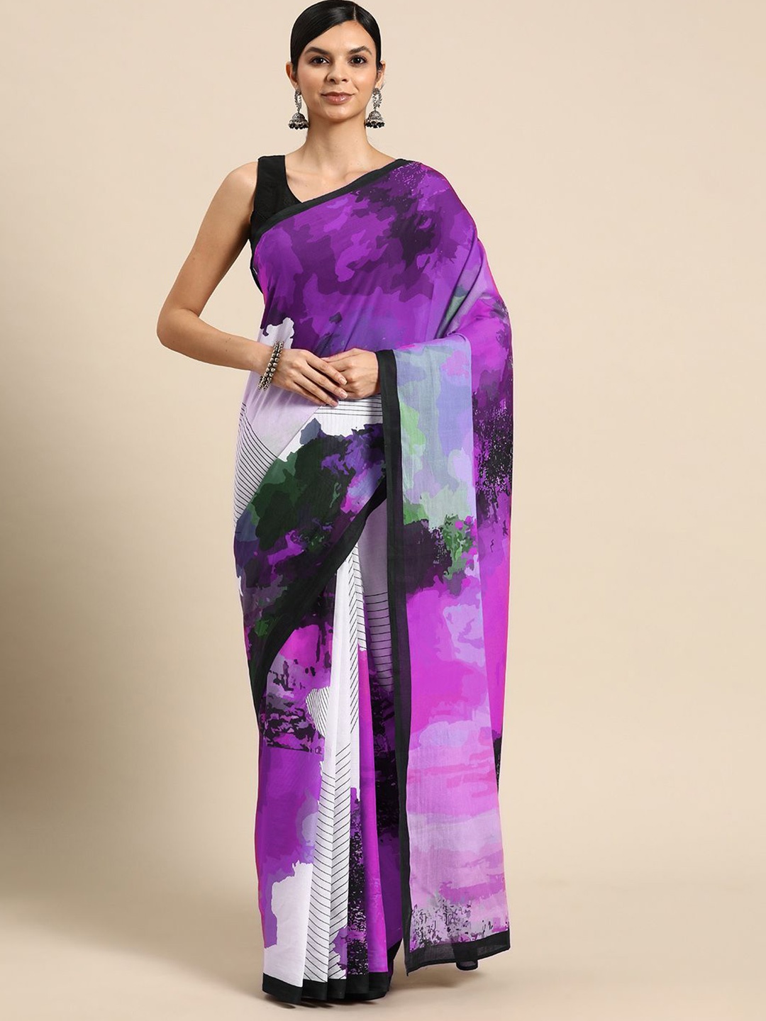 

BUTA BUTI Abstract Printed Pure Cotton Saree, Purple