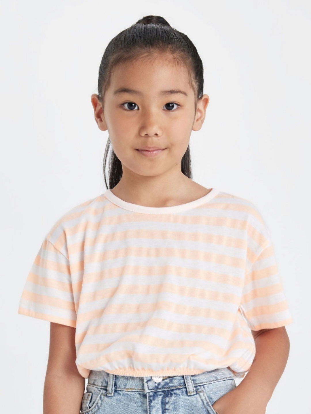 

DeFacto Girls Striped Round Neck T-shirt, White