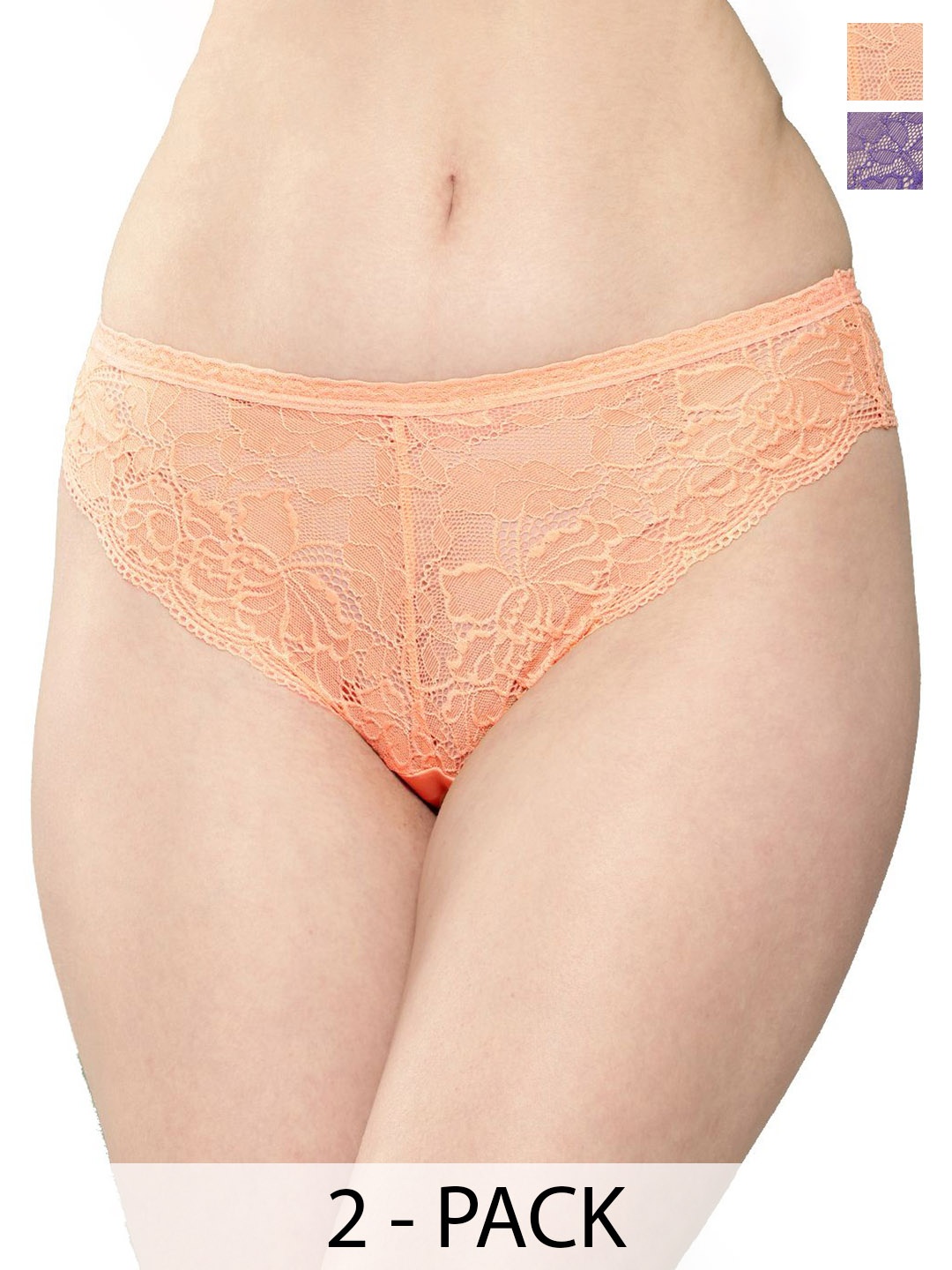 

Leading Lady Pack Of 2 Self Design Laced Bikini BriefsPN-1027-PP-PCH-2, Purple