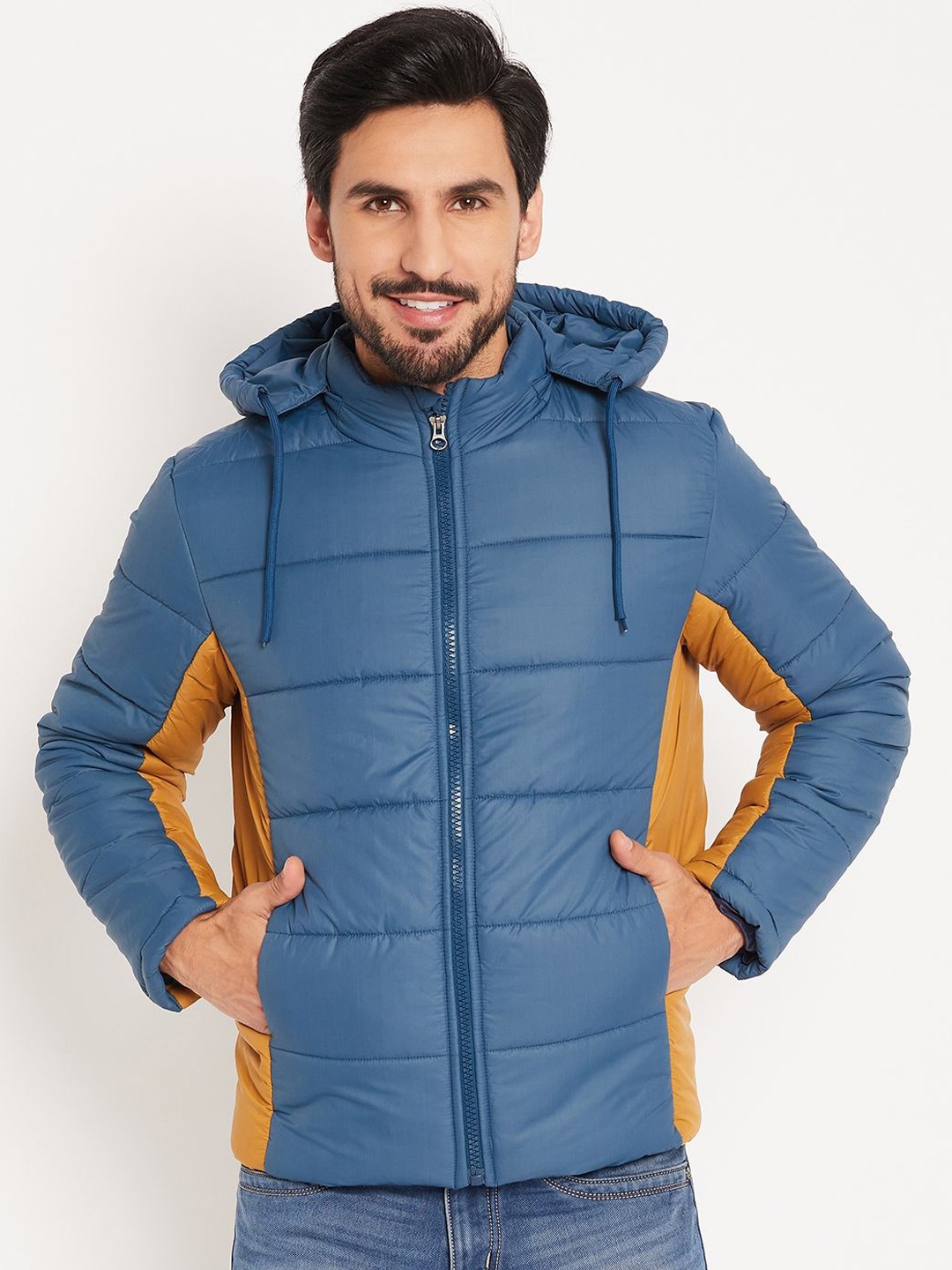 

VERO AMORE Men Colourblocked Hooded Puffer Jacket, Navy blue