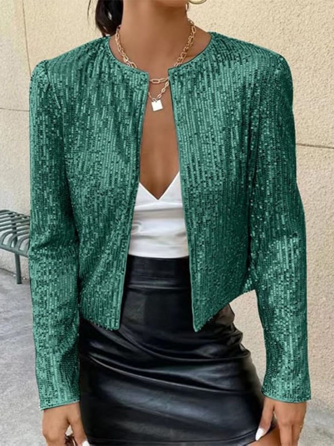 

KPOP Women Open Front Jacket, Green