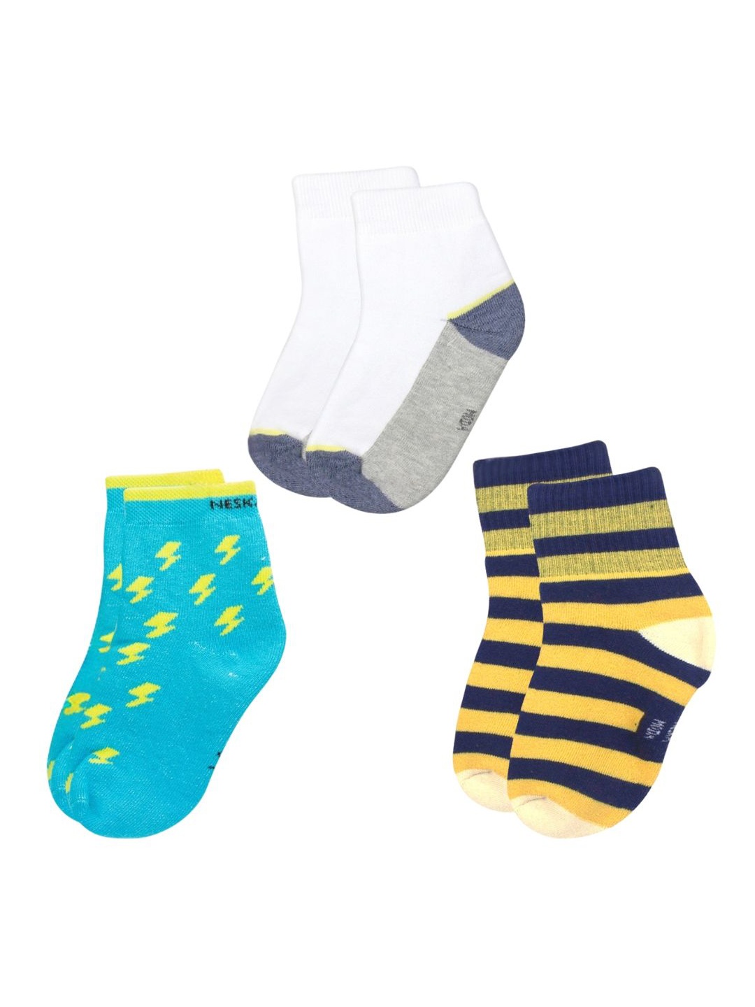 

BAESD Kids Pack Of 3 Patterned Cotton Ankle-Length Socks, Blue