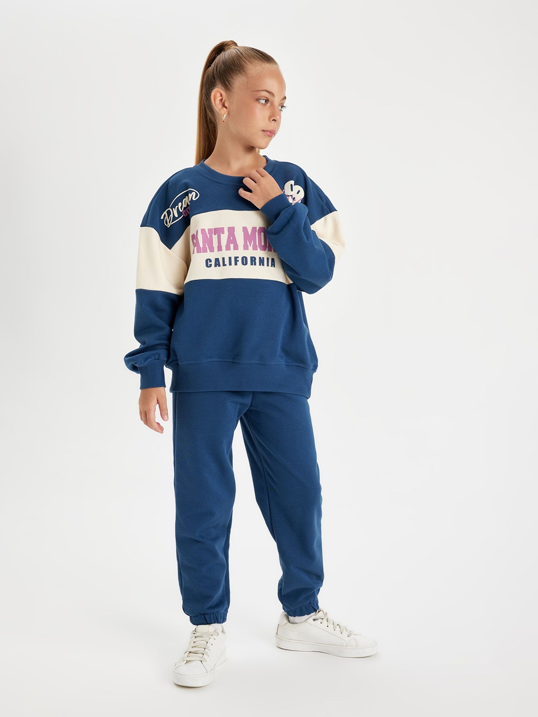 

DeFacto Girls Printed Sweatshirt With Joggers, Blue