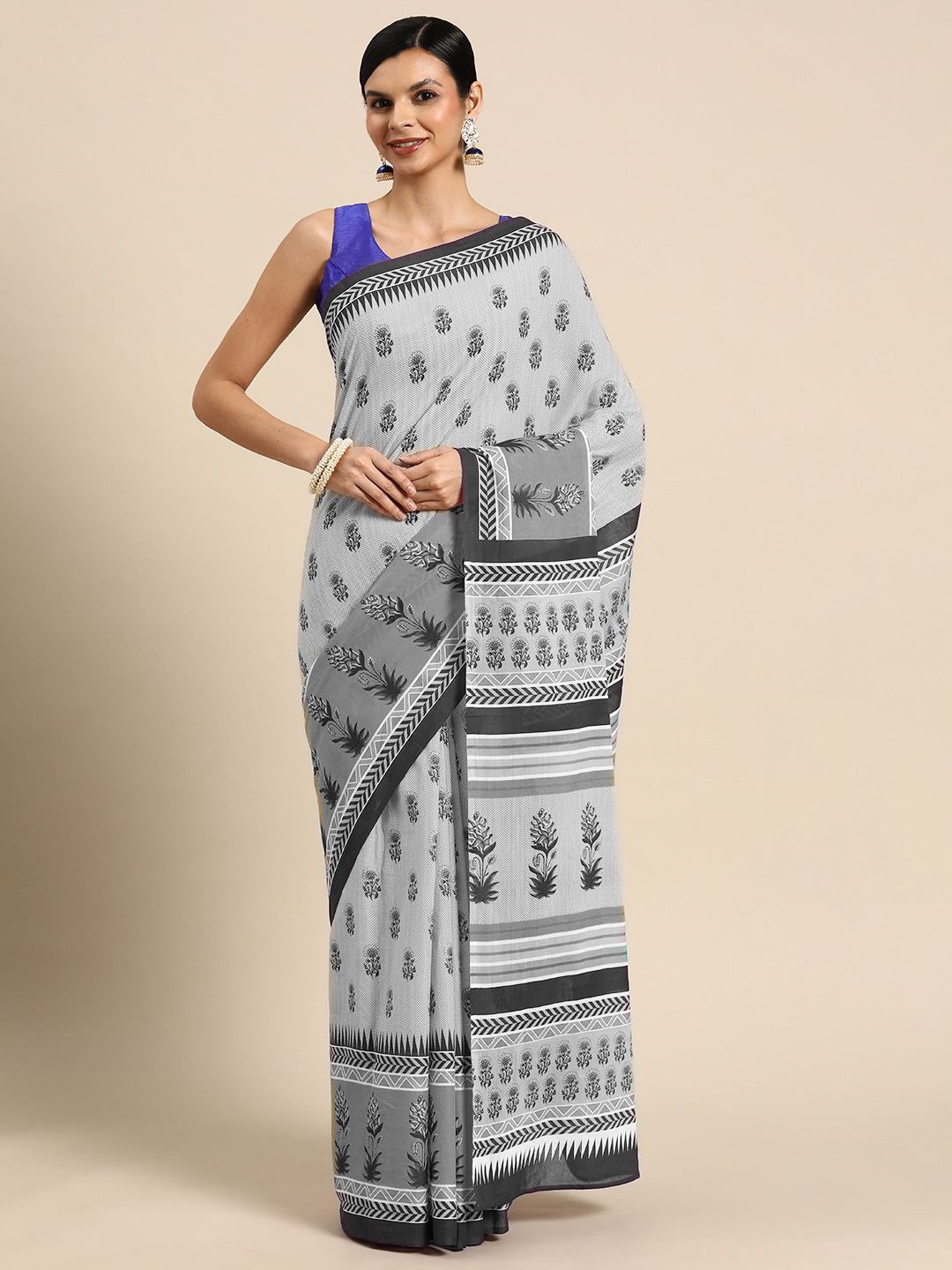 

BUTA BUTI Floral Pure Cotton Saree, Grey