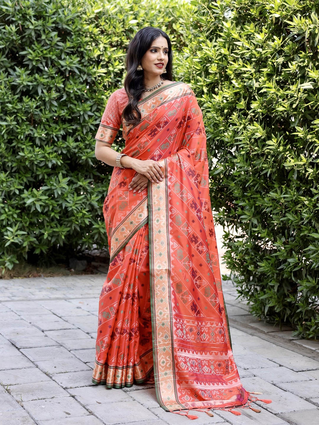 

Anaita Woven Design Zari Pure Silk Ikat Saree, Orange