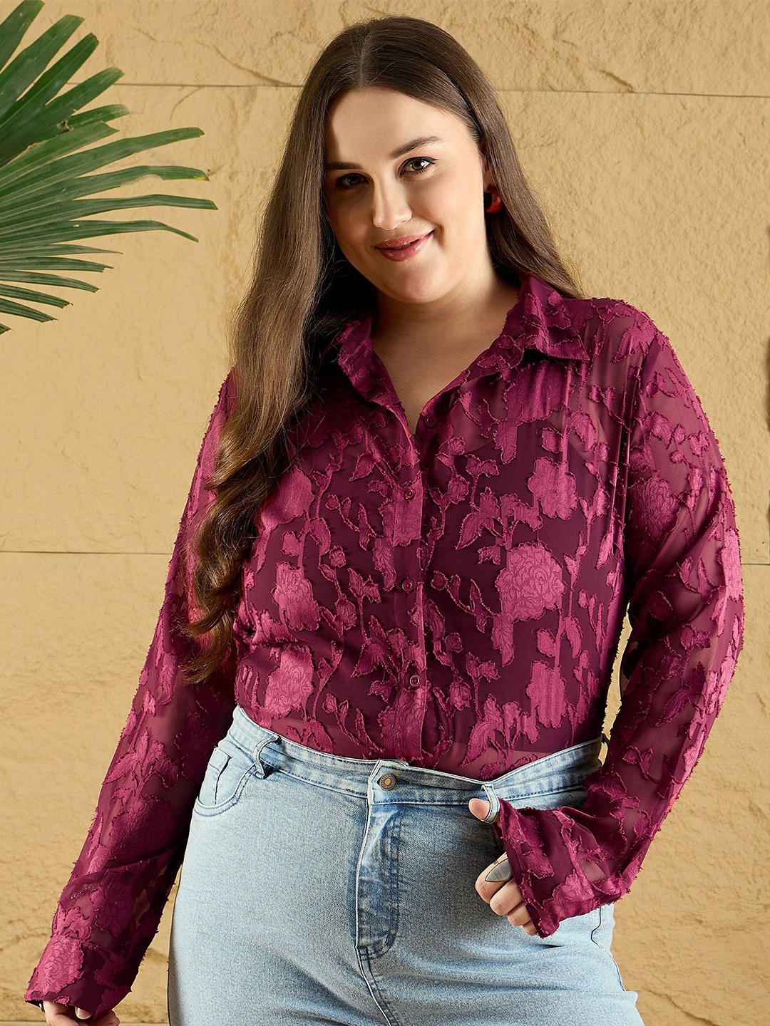 

Berrylush Curve Women Floral Opaque Printed Casual Shirt, Maroon