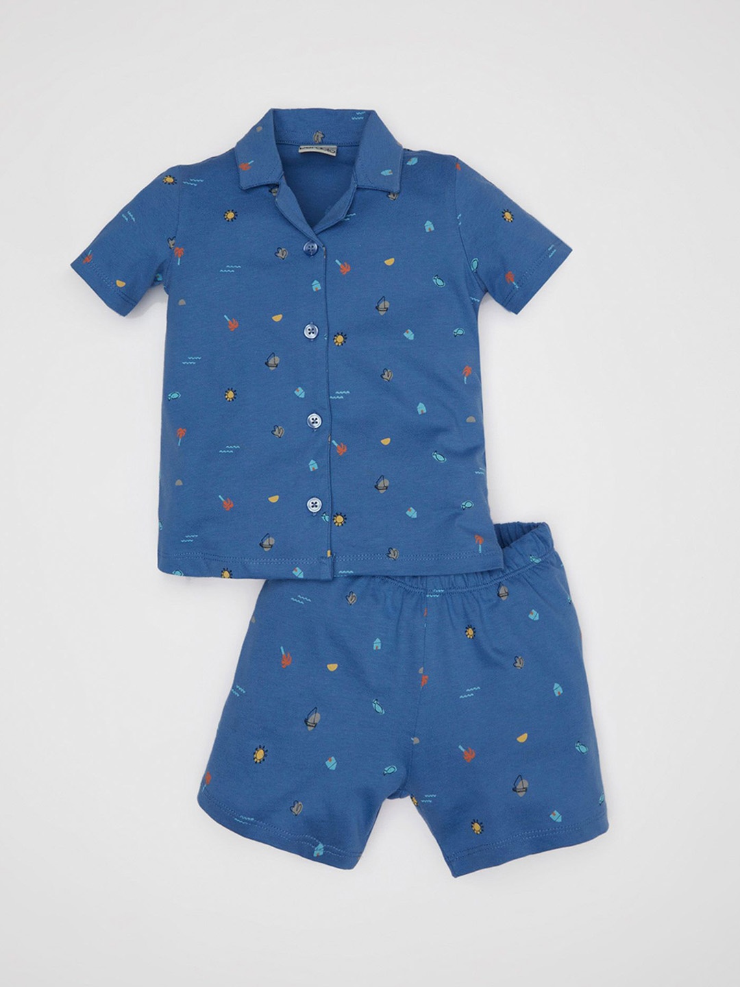 

DeFacto Boys Printed Pure Cotton Night Suit, Blue
