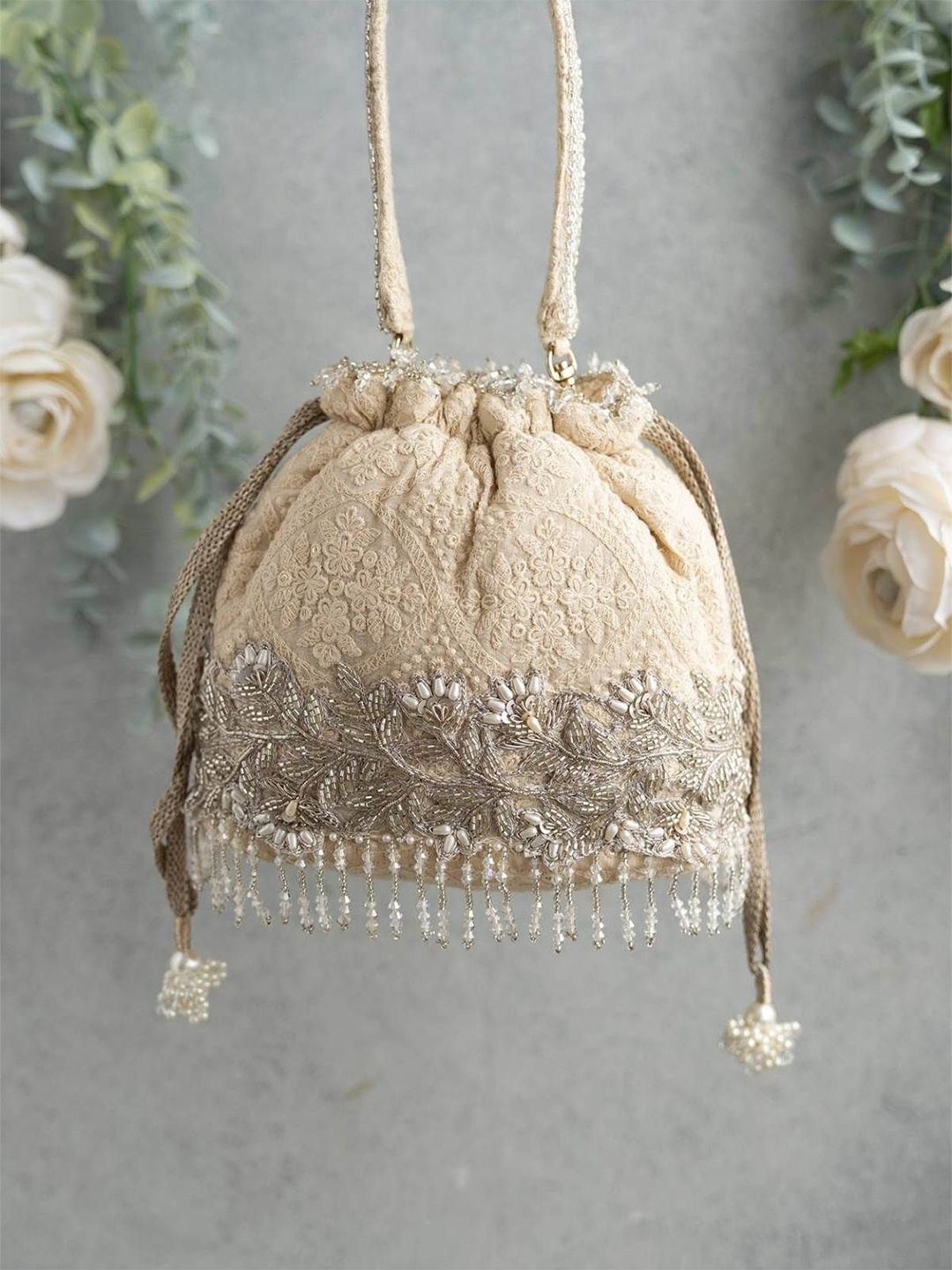 

AMYRA Embellished Shopper Handheld Bag, Beige