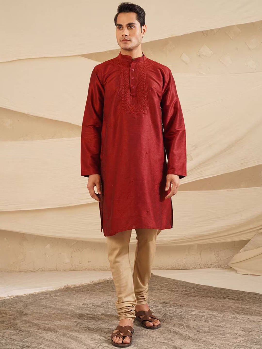 

Noorkari Embroidered Thread Work Straight Kurta, Red