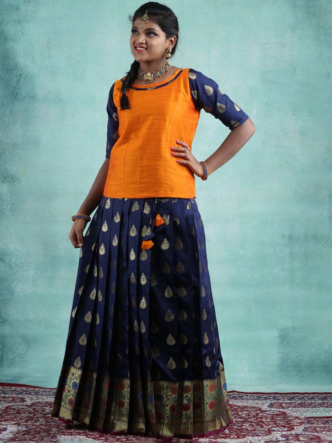 

SHIVANGI clothing Girls Round Neck Short Slevees Lehenga Choli, Blue