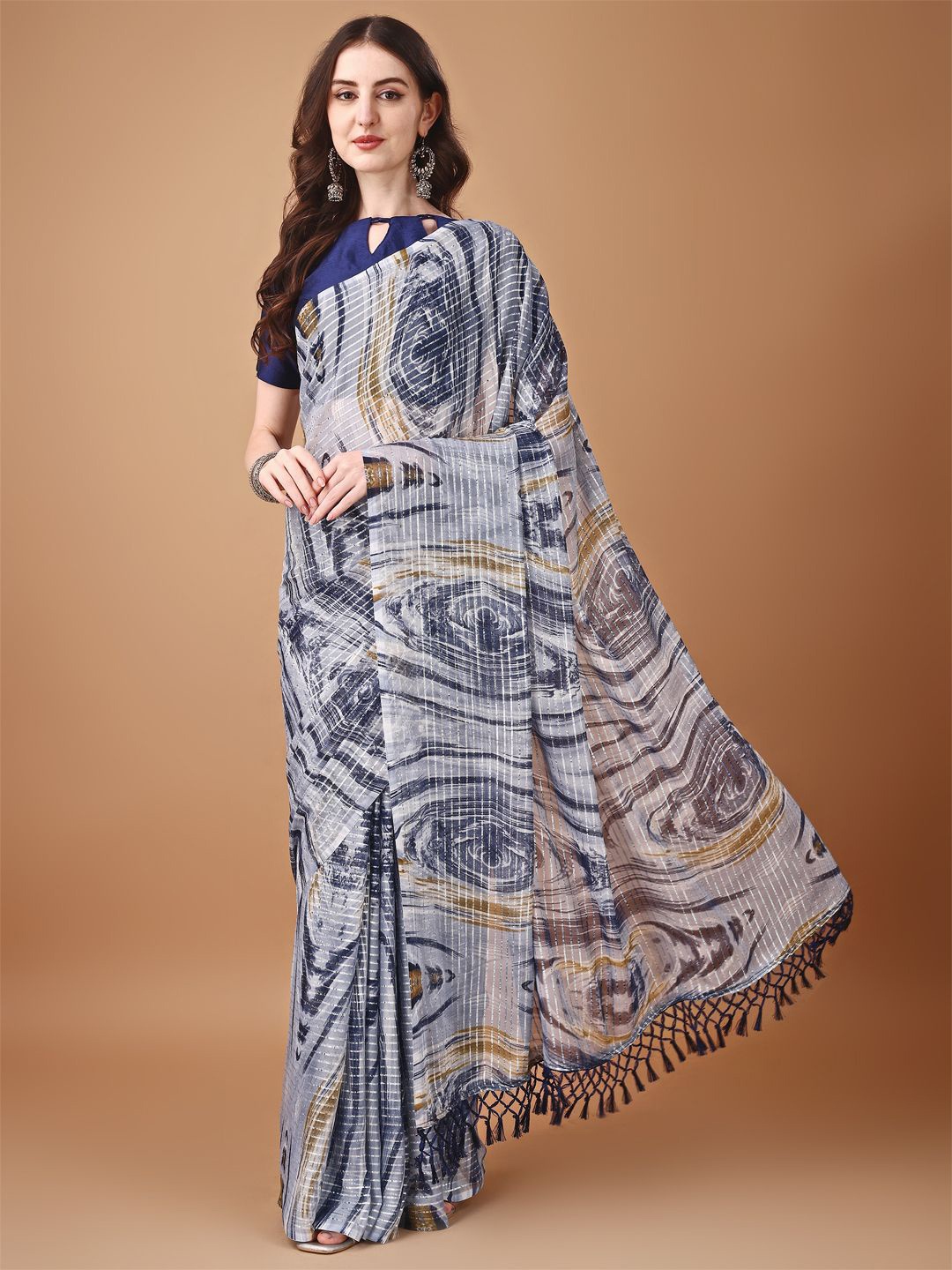 

KALINI Abstract Printed Saree With Blouse Piece, Blue
