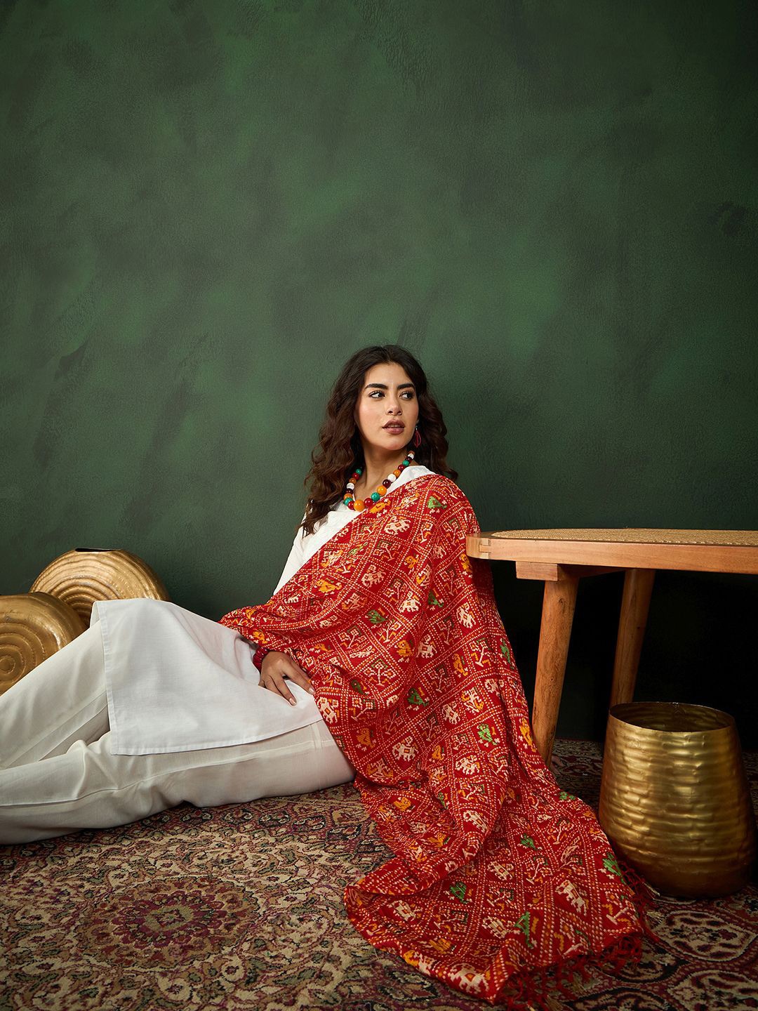 

Sangria Bandhani Printed Silk Dupatta, Maroon