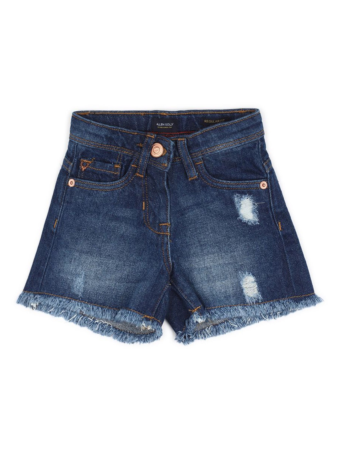 

Allen Solly Junior Girls pure cotton Mid-Rise Washed Shorts, Navy blue