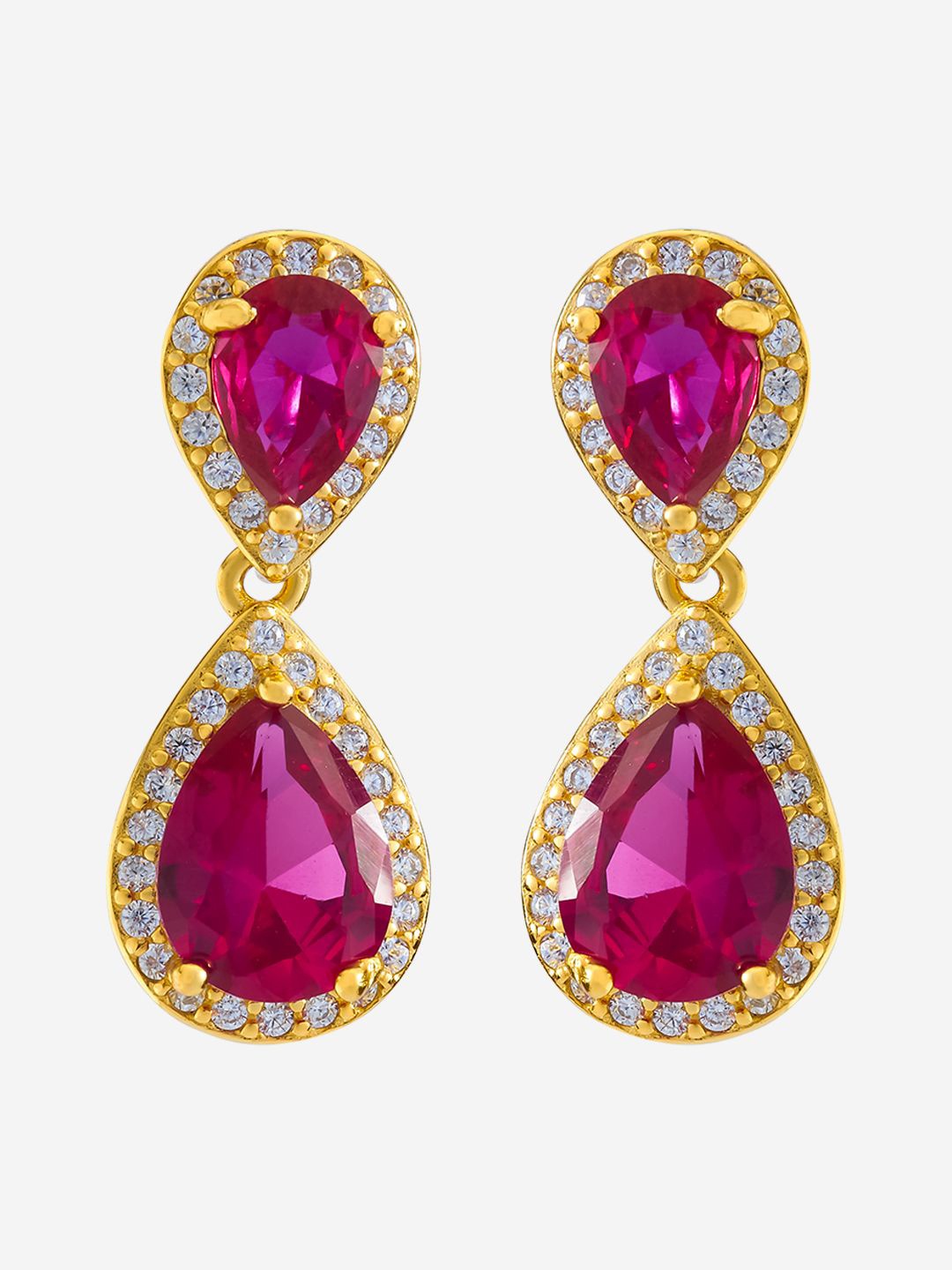 

Kushal's Fashion Jewellery 92.5 Pure Silver Gold Plated Cubic Zirconia Drop Earrings, Pink