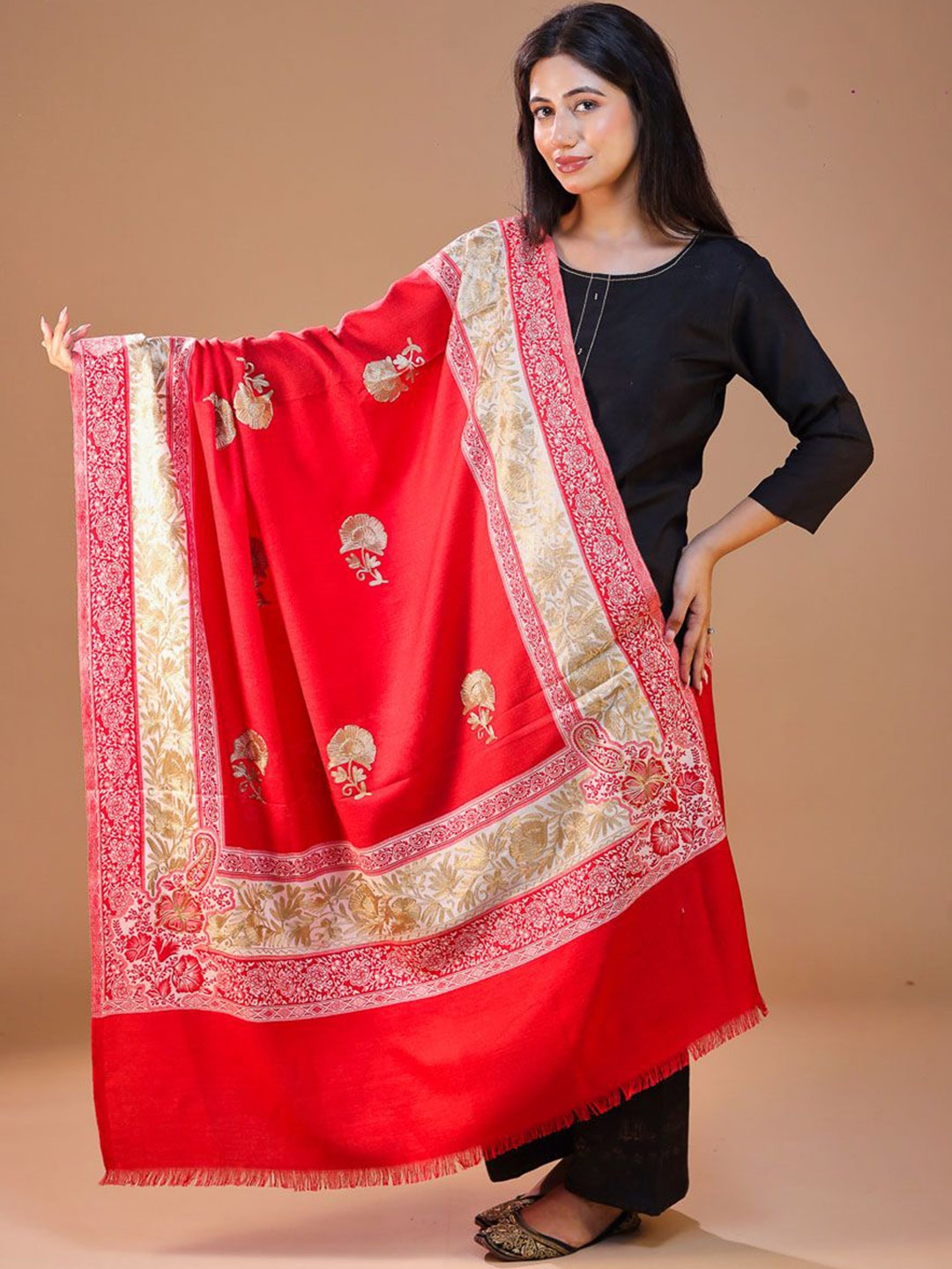 

SWI Stylish Floral Embroidered Shawl, Red