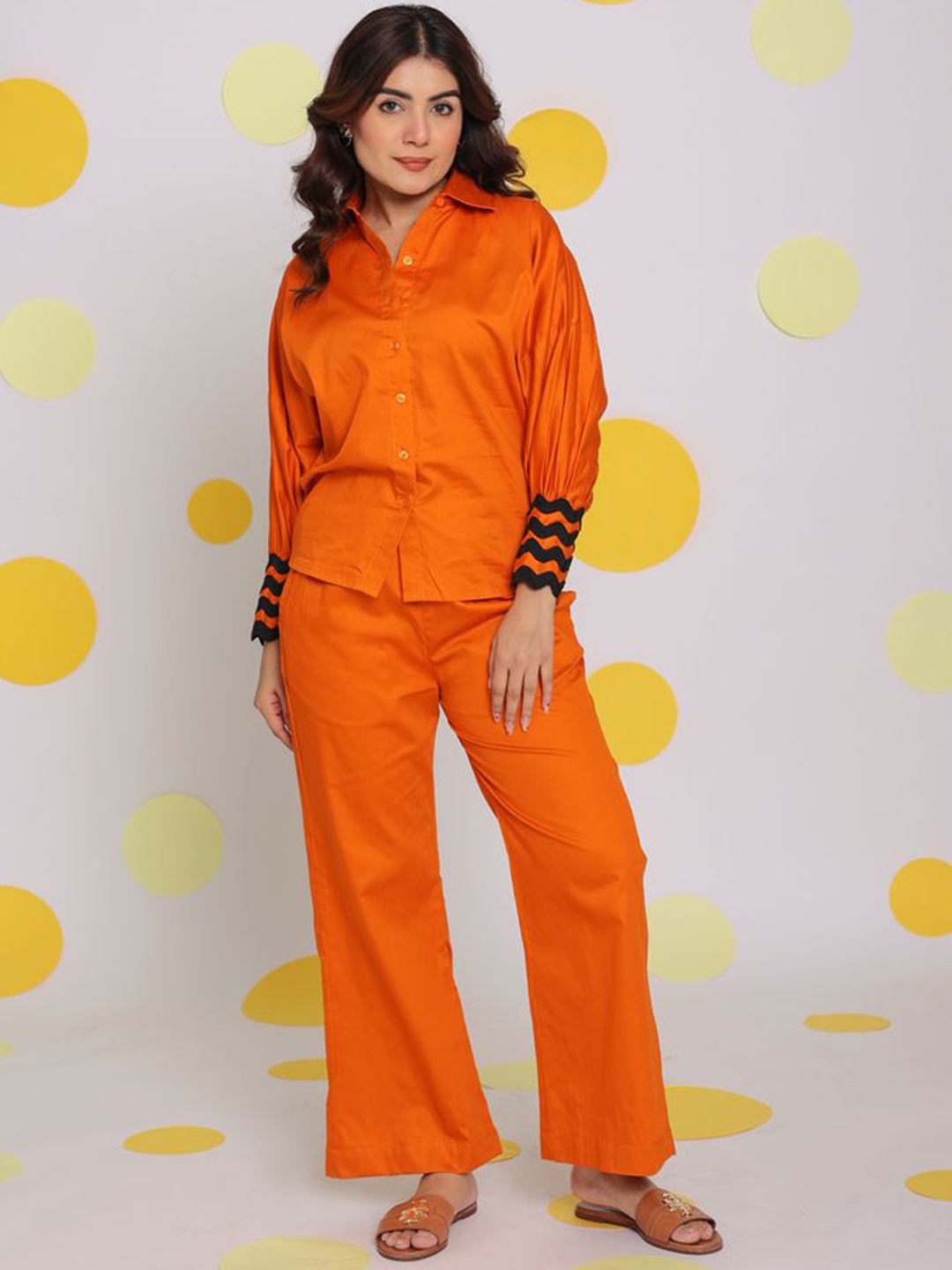 

KAORI BY SHREYA AGARWAL Pure Cotton Relaxed-Fit Shirt & Trousers, Orange