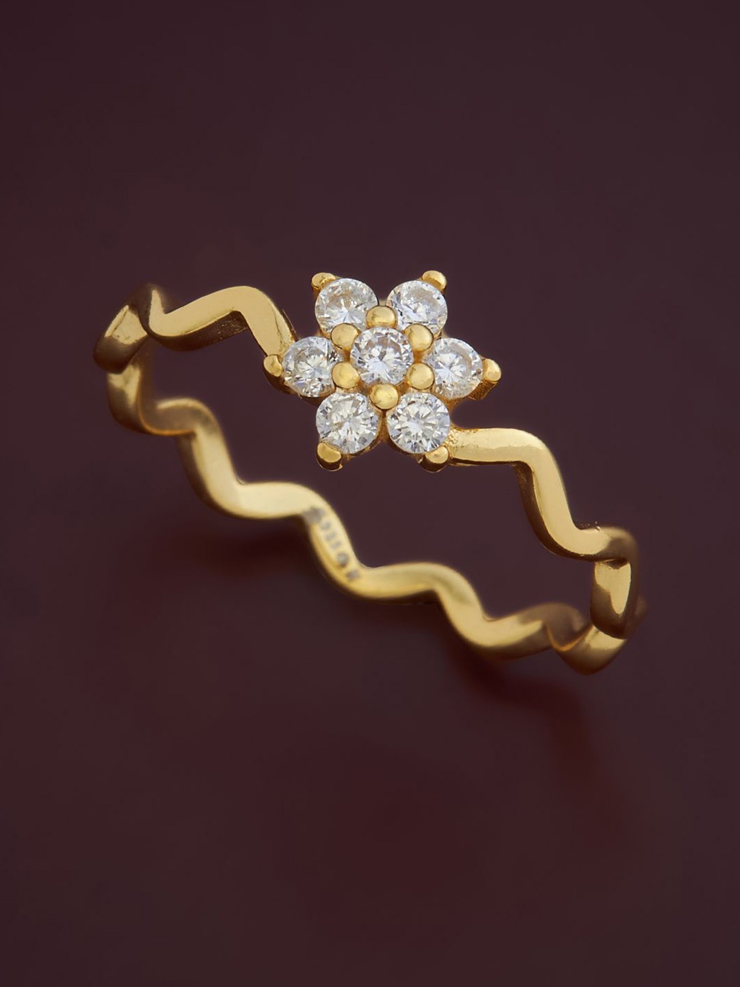 

Kushal's Fashion Jewellery 92.5 Pure Silver Gold Plated Cubic Zirconia Studded Finger Ring