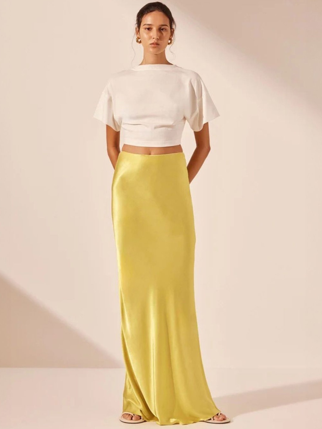 

KPOP Women Straight Maxi Skirt, Yellow