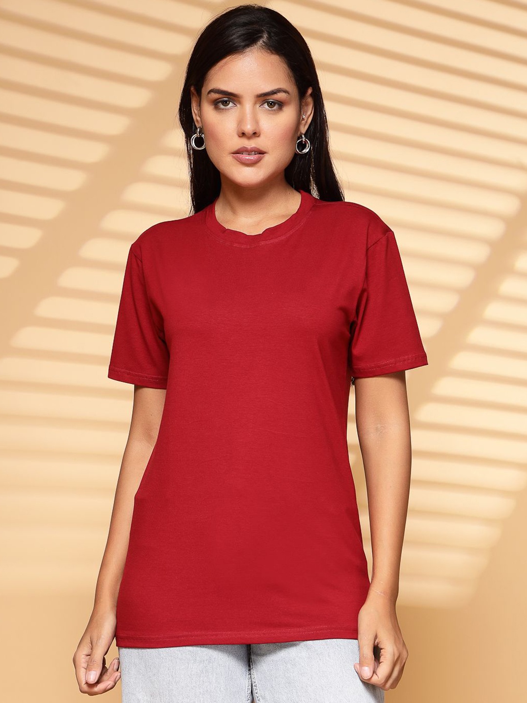 

TANYAA Unisex Bio Finish Solid Round Neck Cotton T-shirt, Maroon