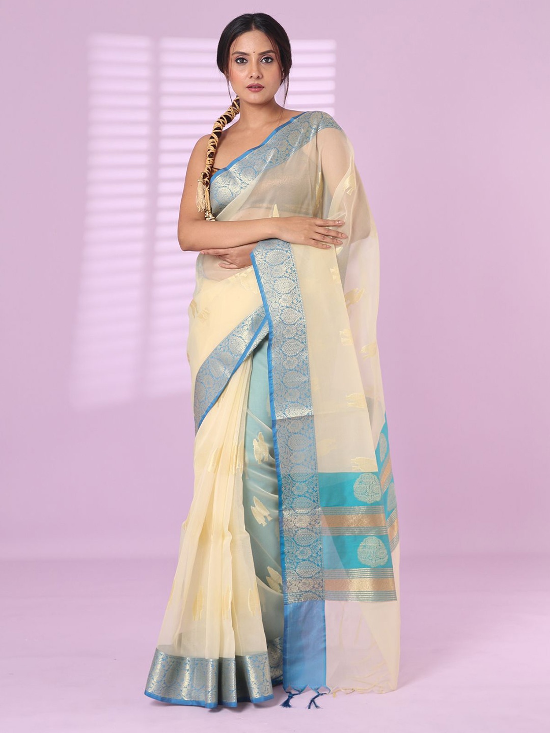 

Charukriti Woven Design Zari Organza Saree, Beige