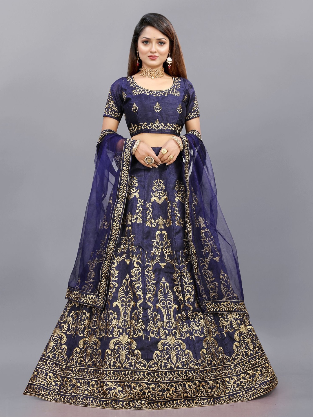 

APNISHA Embroidered Semi-Stitched Lehenga & Unstitched Blouse With Dupatta, Blue